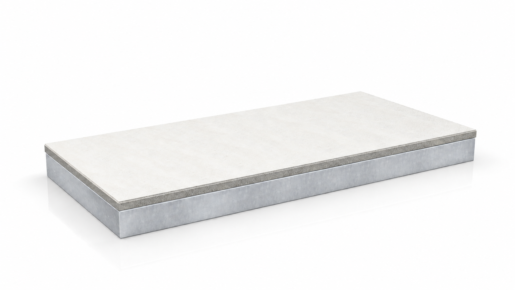 Rechteckiges Manual-Pad mit Granitoberfläche und metallverkleidetem Unterbau in Perspektive.
