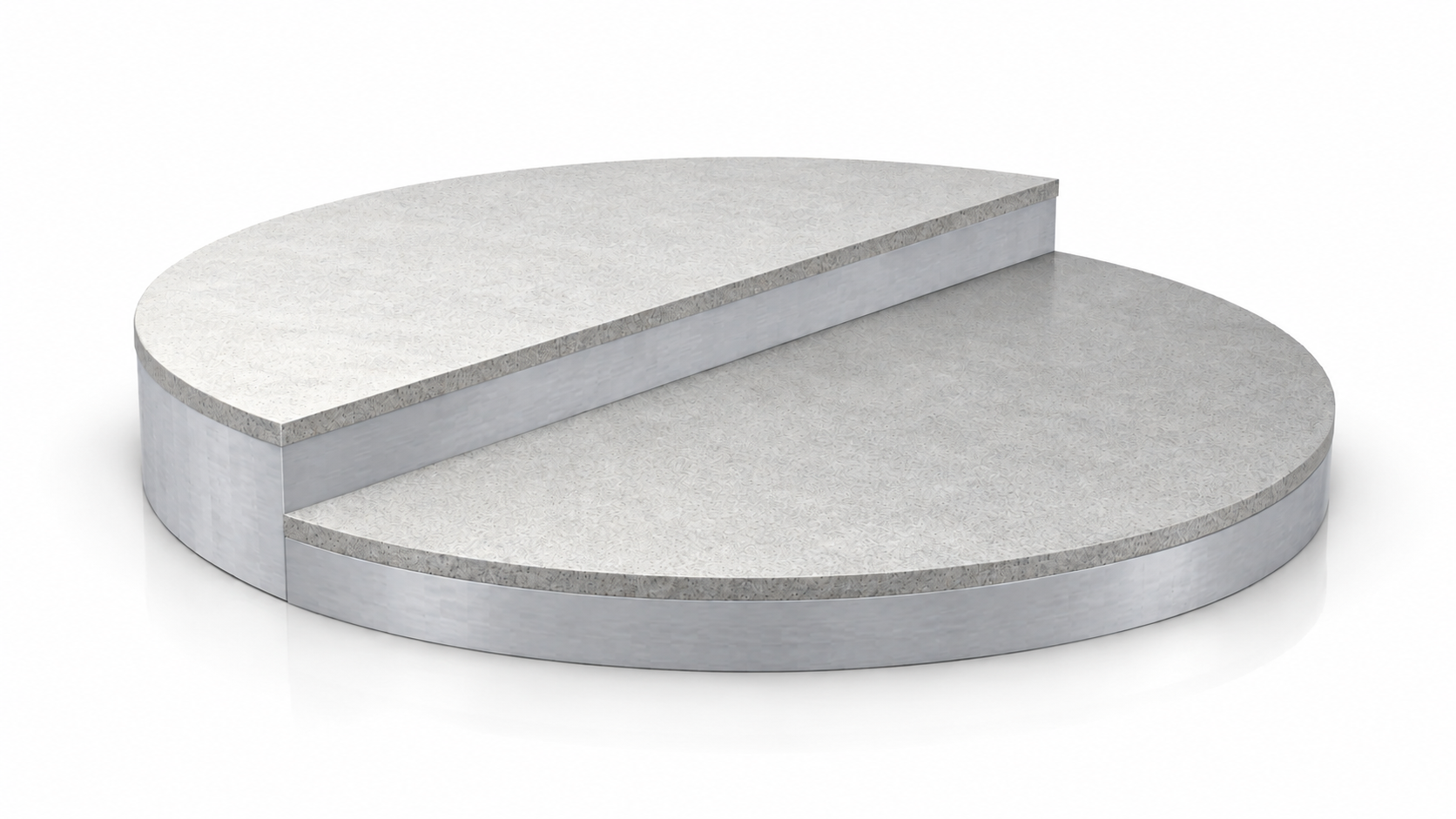 Rundes Manual-Pad mit zwei Höhen und Granitoberflächen in einer hellen Studioansicht.